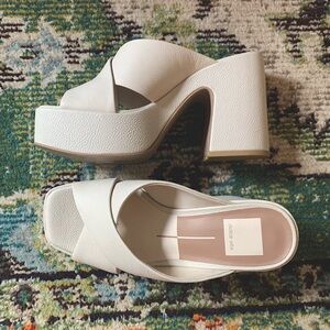 Ivory Leather, chunky platform, wide heel